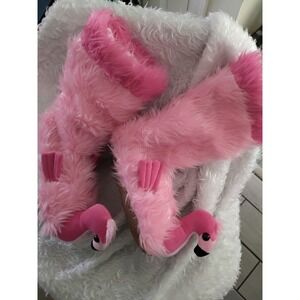 Fun-ZZZ Pink Flamingo Faux Fur Slippers Boots Cozy Warm Novelty Size S/M